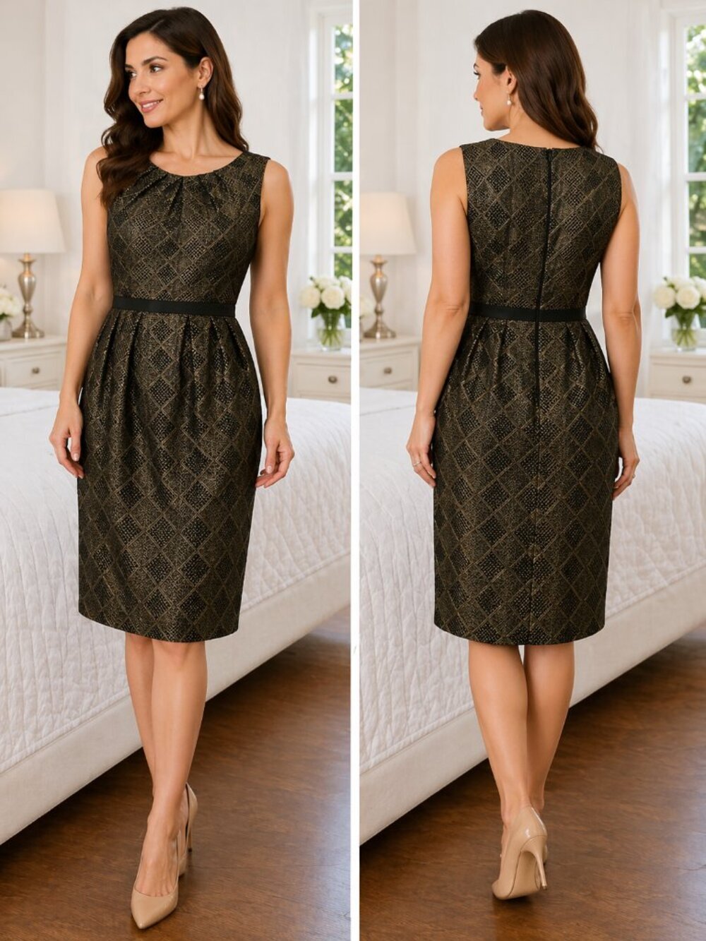Carmen Marc Valvo Black Gold  Lace Sleeveless Dress $199